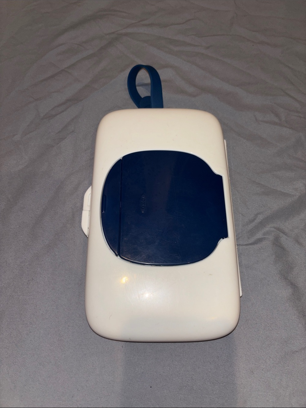 Oxo White and Navy Blue Portable Baby Wipe Dispenser